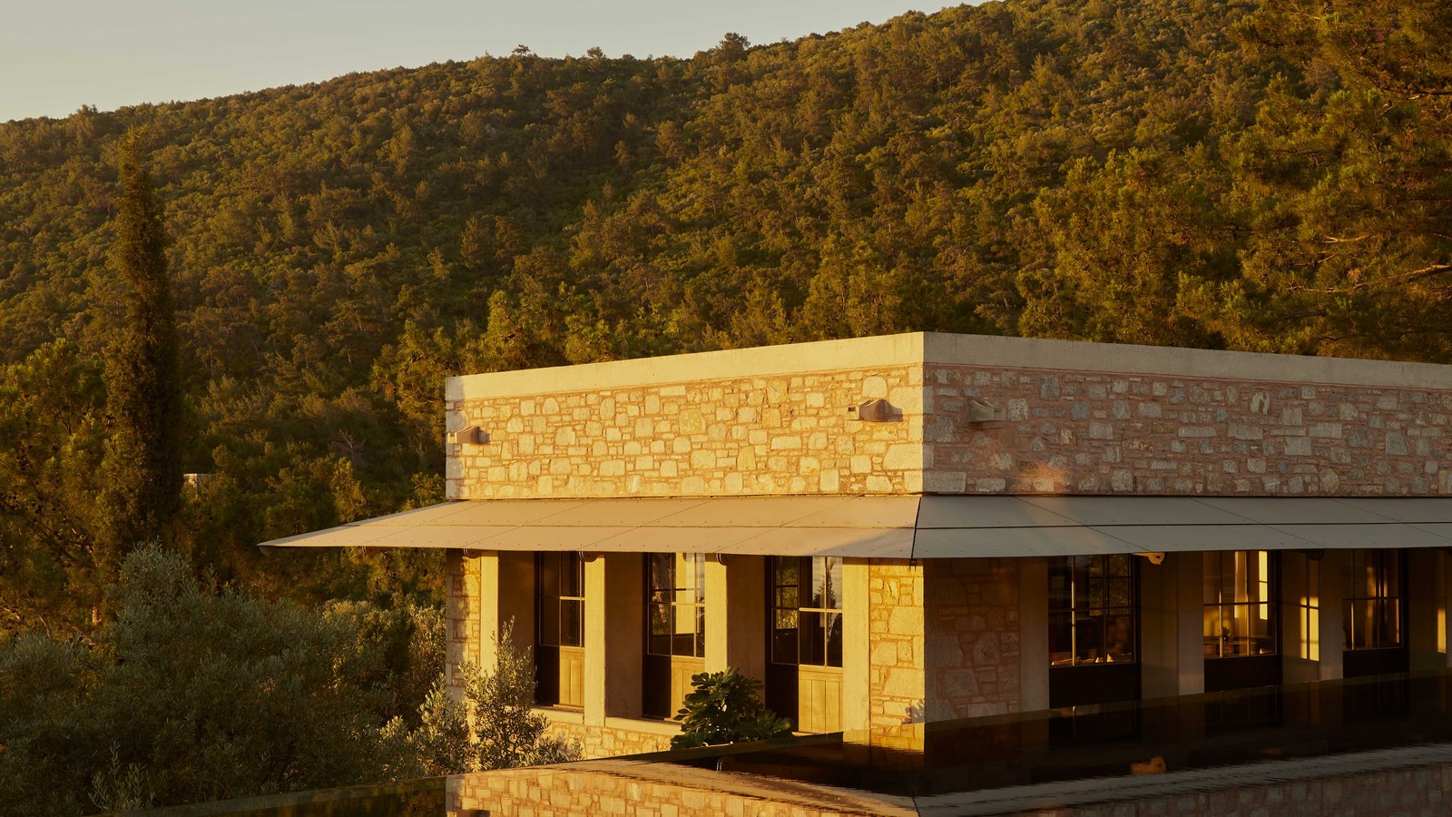 Amanruya, Bodrum — stone pavilion at golden hour