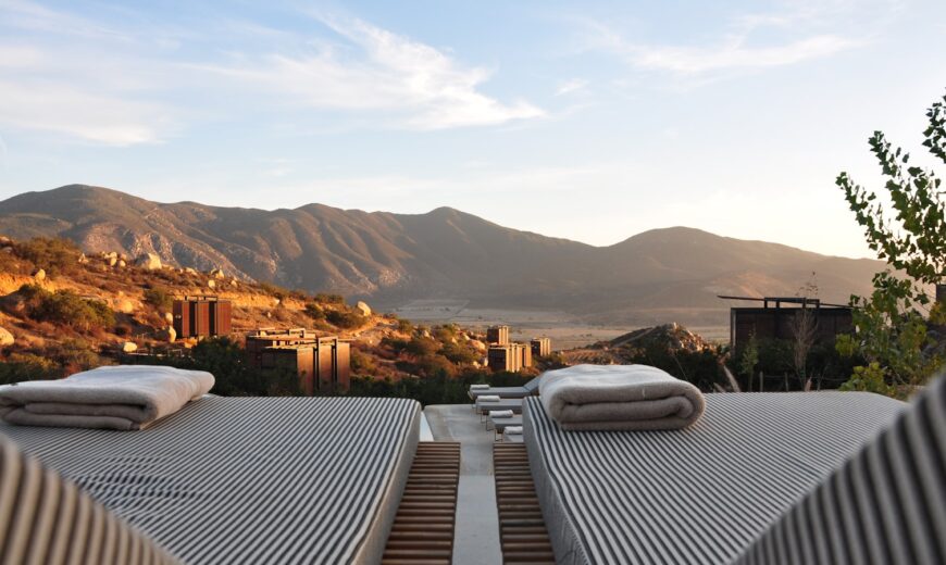 Sunlit pool of a private house on the Aegean coast in high summer